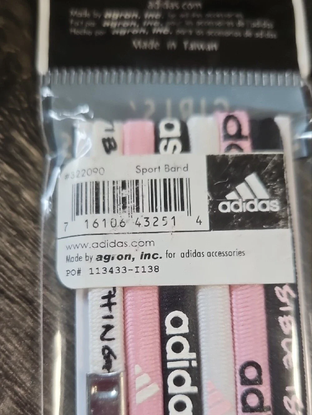 adidas  Girls  Soccer Themed Pink & Black  Sport Hair Bands - 6pack -